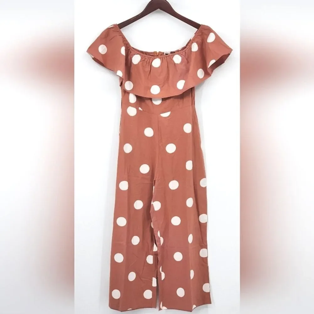 Missguided Spot Cold Shoulder Belt Culotte Jumpsuit Terracotta Pink Polka Dots 4